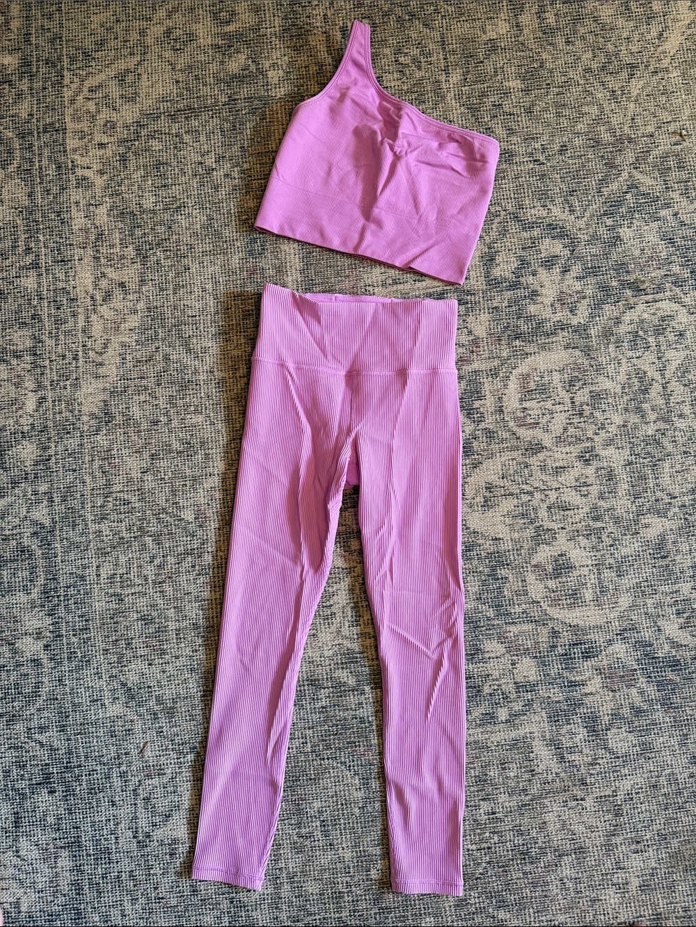 Athleta Women’s Purple Ribbed One-Shoulder Crop Top & Leggings Matching Set Smal